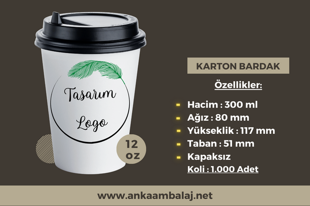 12 Oz Özel Baskılı Karton Bardak (1.000 Adet) - (FİYAT SORUNUZ)