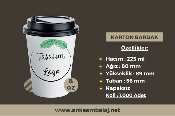 8 Oz Özel Baskılı Karton Bardak (1.000 Adet) - (FİYAT SORUNUZ)